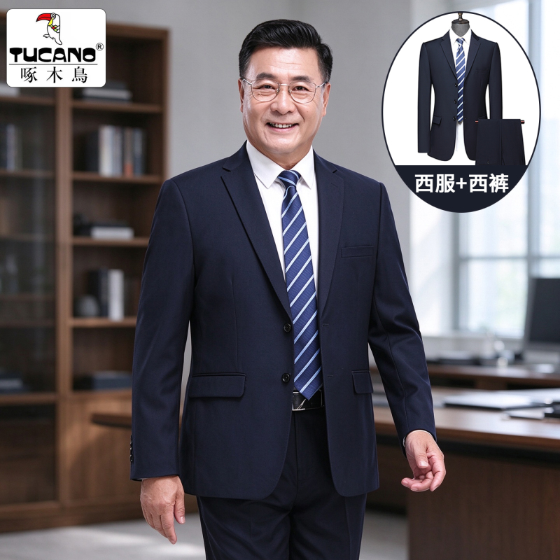 Woodpecker Suit Set for Middle-Aged Men, Formal Wear for Work, Interview, Professional Suit, Groom's Wedding Attire, Dad's Outfit