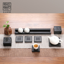 Stone stone carved natural black gold stone teacup holder Cup holder drain rack anti-scalding heat insulation teacup pad A variety of combinations and collocation