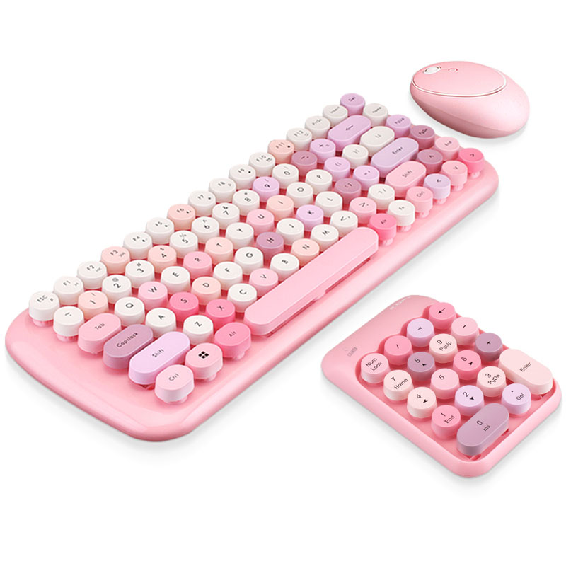 Wireless keyboard mouse set girls pink cute portable robotic hands office laptop desktop