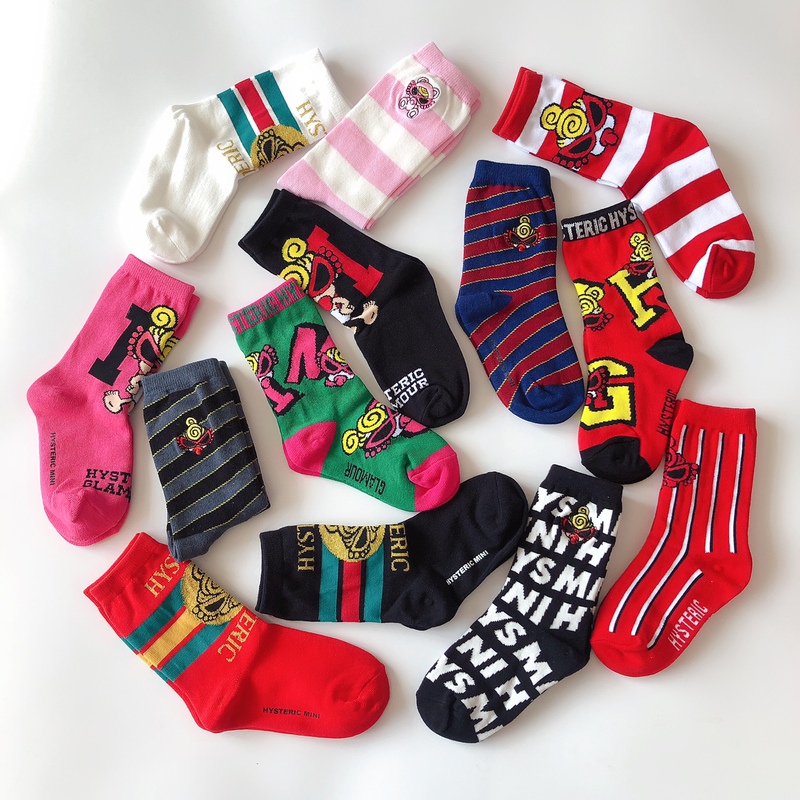 3 Pairs of Export Fashion Brand Black Super Soft Children's Socks Parent-Child Socks Spring and Autumn Pure Cotton Boys' and Girls' Mid-Calf Socks