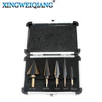 Aluminum boxed 5 pieces of English Ladder Drill Combined Suit Steps Drill Steel Sheet Drilling Twist Drill Underdrilling Drill