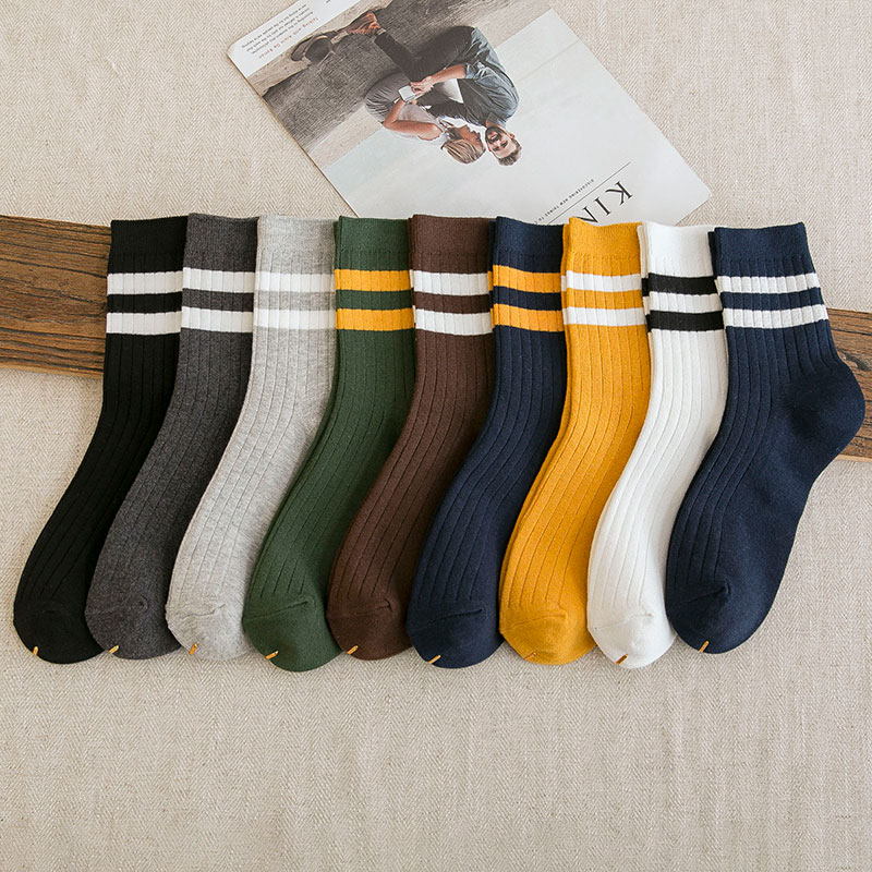 Socks Men's middle cylinder Sox spring and autumn cotton socks Ins boomers Black basketball long cylinder High-cylinder sports striped short socks 