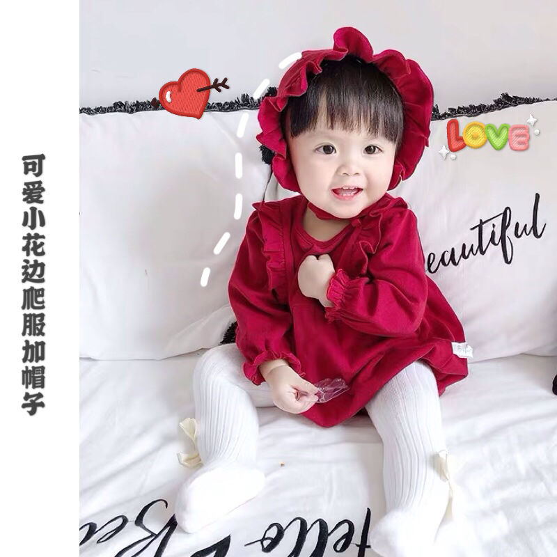 Net Red Cute Baby Princess Clothes Photo Joyfully Full Moon Women's Baby Triangle External Wearing Khaki Bag Fart Autumn Clothes-Taobao