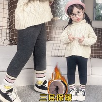 Female baby cotton pants winter thickened with one overwinter girl beat underpants and velvety integrated suede children 3-layer warm pants