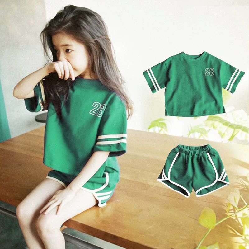 Children's Fashion Summer Clothing Online Red Girl Sports Suit CUHK Kid Short Sleeve Shorts Child Foreign Air Girl Two Sets-Taobao