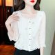 Fashion temperament embroidery waist slimming three-quarter sleeve shirt 2022 autumn new gentle sweet chiffon top women