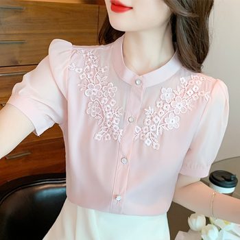 Chiffon shirt women's summer 2022 this year's popular new short-sleeved tops with a sense of niche chic and beautiful small shirts