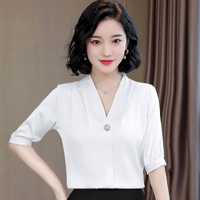 Short-sleeved bottoming chiffon shirt ladies spring 2022 new spring fashion foreign temperament top shirt summer