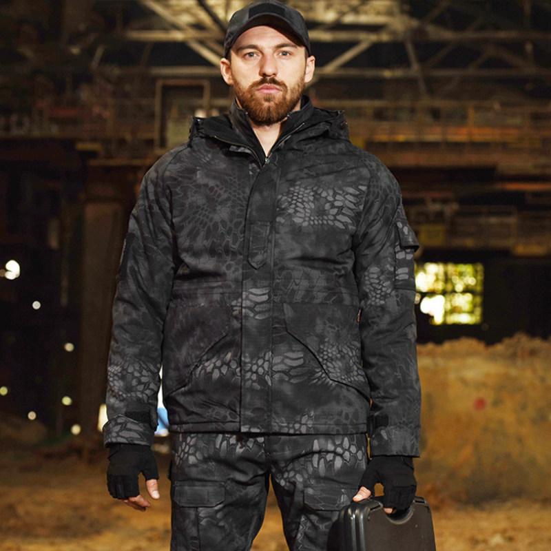 Tactical jacket men's winter suit rainproof special forces python camouflage jacket plus velvet waterproof warm military uniform