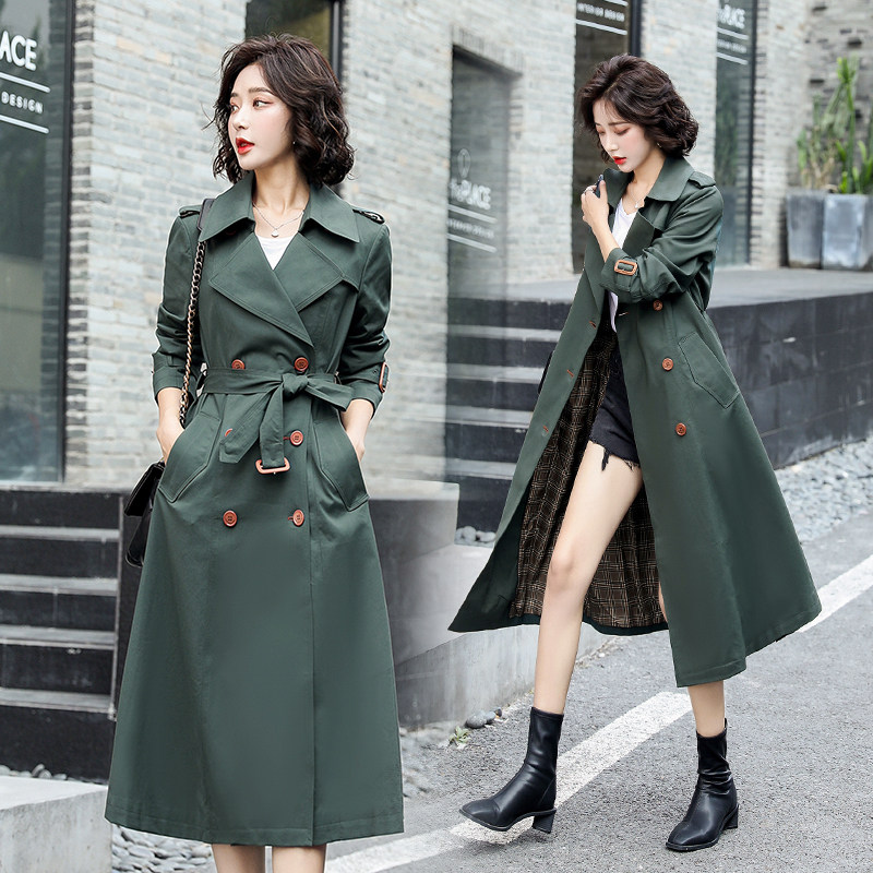 2026年春新作 ダークグリーン トレンチコート レディース ミドル丈 膝上丈 おしゃれな英国風 ゆったり秋コート