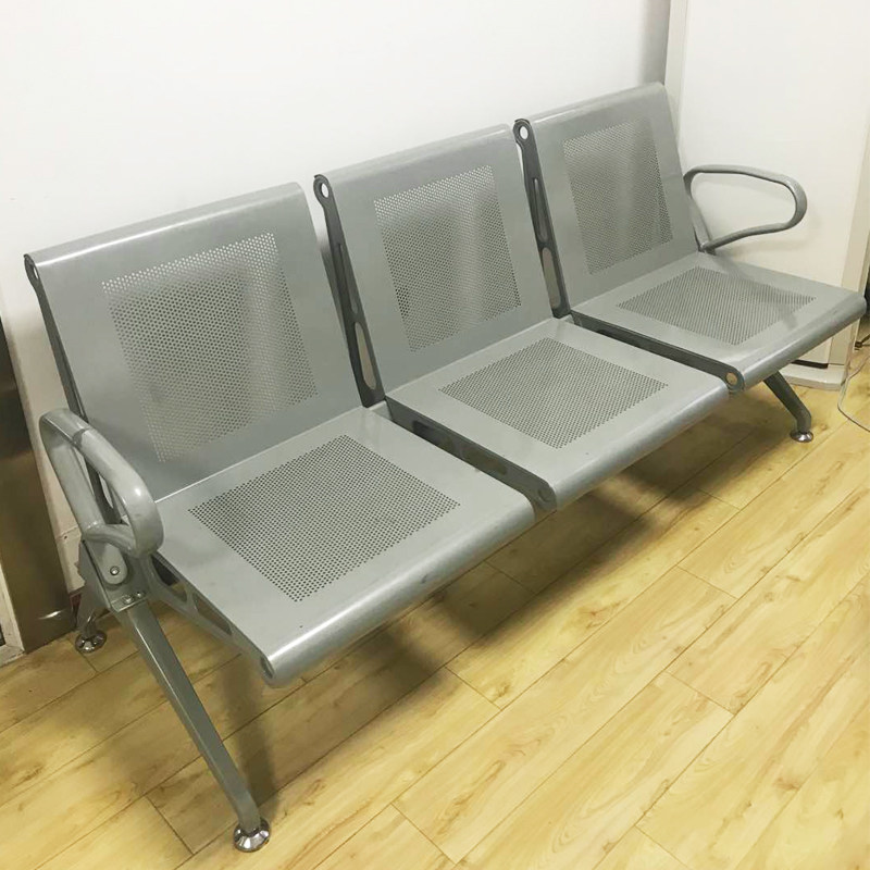 Three-seat thick steel row chair bank hospital waiting chair factory public rest seat with leather cushion station row of chairs