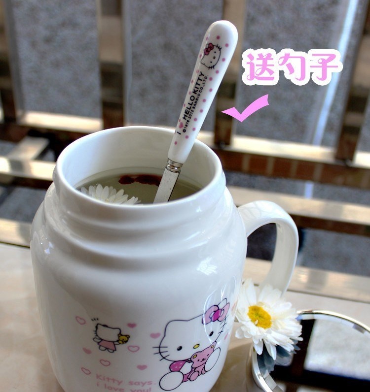 Heat preservation office female household koubei covered large lovely adult ceramic stripes drinking cup with a handle