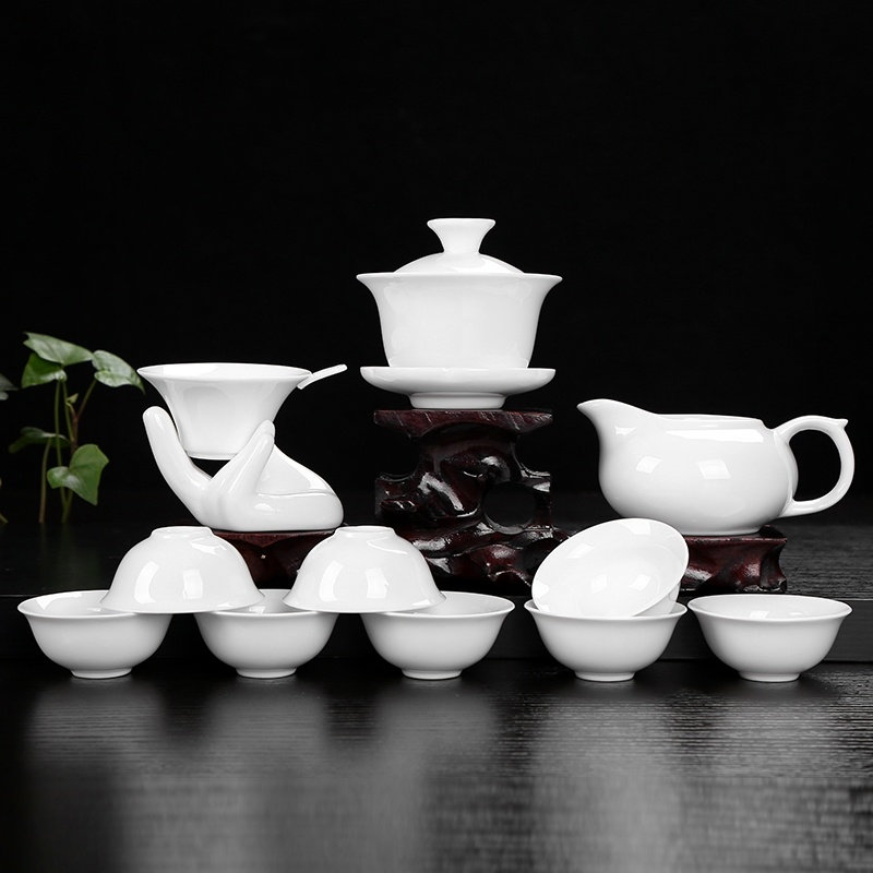 Pure white porcelain kung fu tea tureen tea cups gift set LOGO custom gift company souvenir shop activities