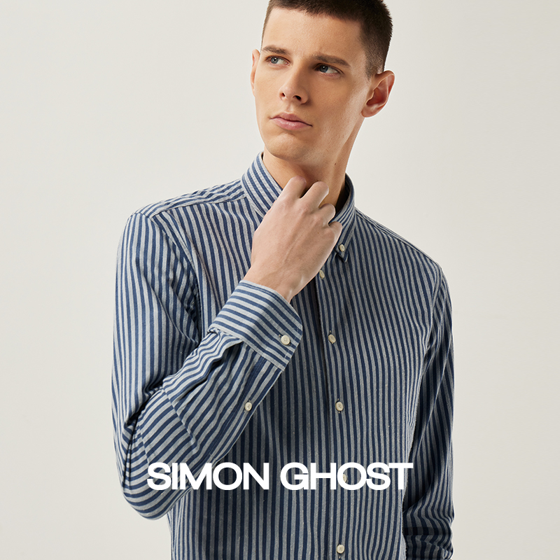 SIMON GHOST shirt men sleeves European TMG fabric blue and white striped shirt repair long sleeve blouse blue and white blouse shirt