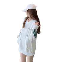 Vintage white hooded long-sleeved sweatshirt for women Korean style loose top casual versatile and stylish design