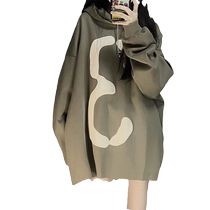 Autumn and winter large size plus velvet thickening loose lazy style mid-length bottoms missing loose personalized hooded sweatshirt womens trend