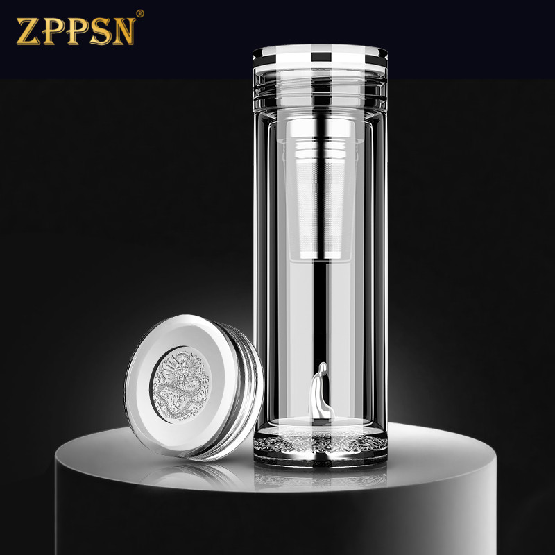 ZPPSNS999 silver cup double-layer glass men's tea cup insulation business car office water cup