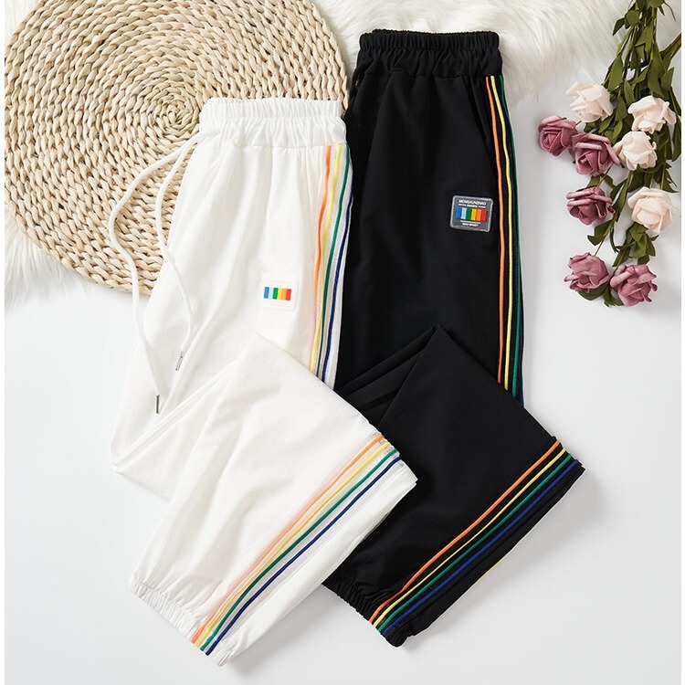 Discount Store Rainbow Stripesd Sweatpants Women's Summer Thin Quick-Drying Pants Loose Leg-Tie Casual Sweatpants Sun Protection Pants