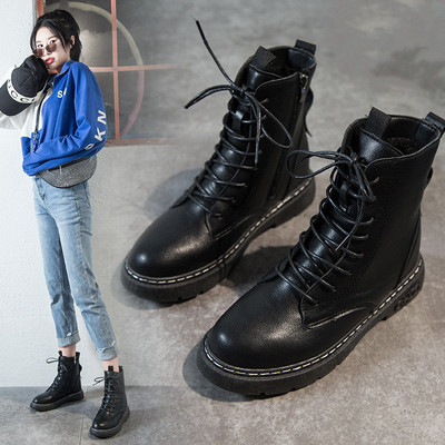 女士百搭厚底英伦风机车靴马丁靴