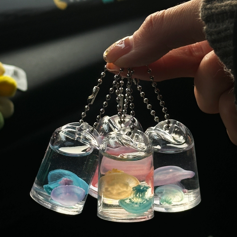 Jellyfish Specimen Pendant Jellyfish Wishing Bottle Trendy Original Floating Aquarium Animal Specimen Keychain Accessories