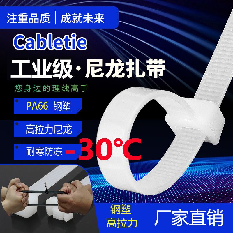 Black and White Large, Medium and Small Nylon Cable Ties with Fixed Buckles