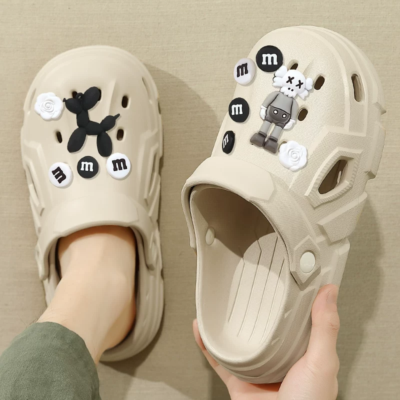 Мужские Crocs-шлепанцы с ощущением какао для лета 2023 года, новая нескользящая толстая подошва, домашняя/уличная обувь, мужские сандалии на открытом воздухе