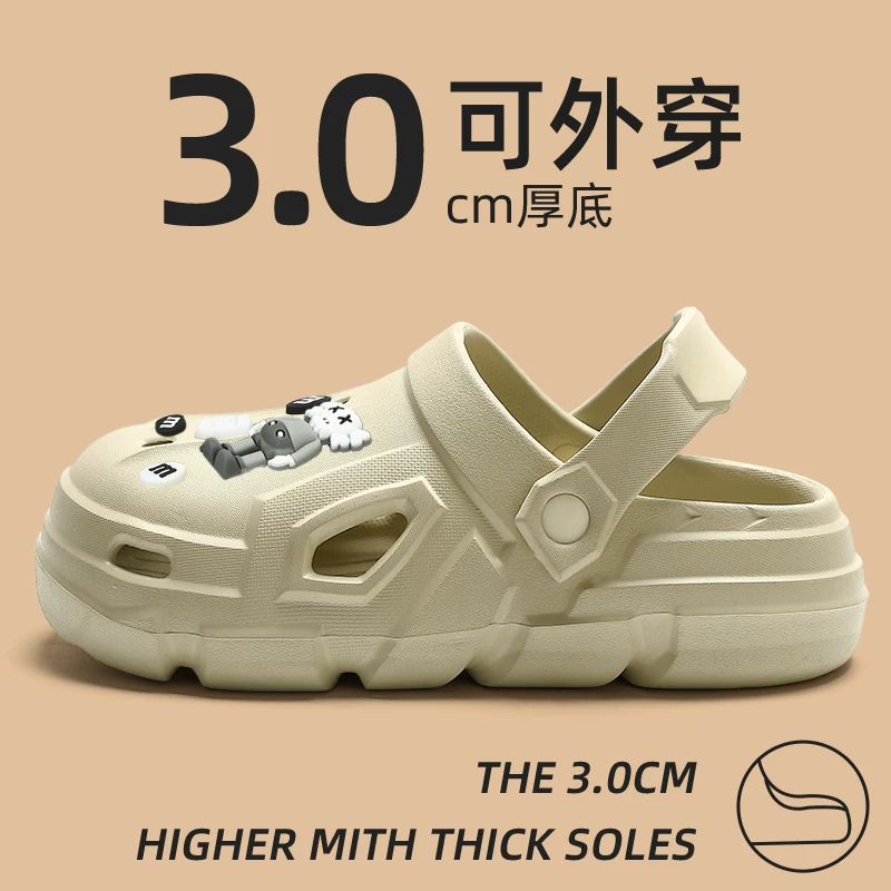 Мужские Crocs-шлепанцы с ощущением какао для лета 2023 года, новая нескользящая толстая подошва, домашняя/уличная обувь, мужские сандалии на открытом воздухе