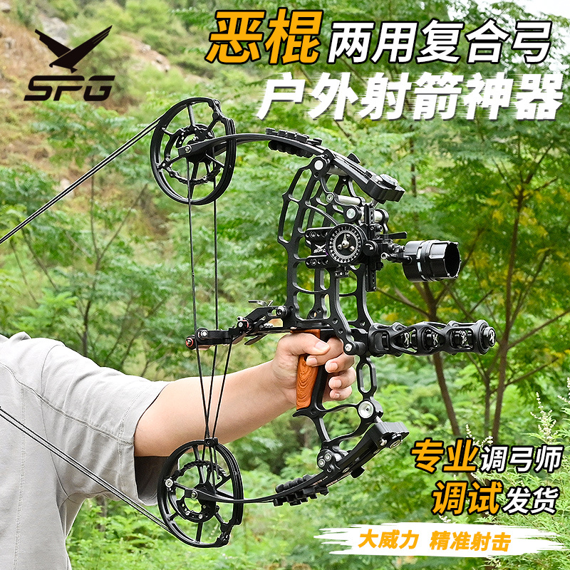 Villain's Dual-Purpose Bow, Outdoor Archery Compound Bow, Short-Axis Steel Ball Bow, Vehicle-Mounted Slingshot, High-Precision Shooting Bow and Arrow Set