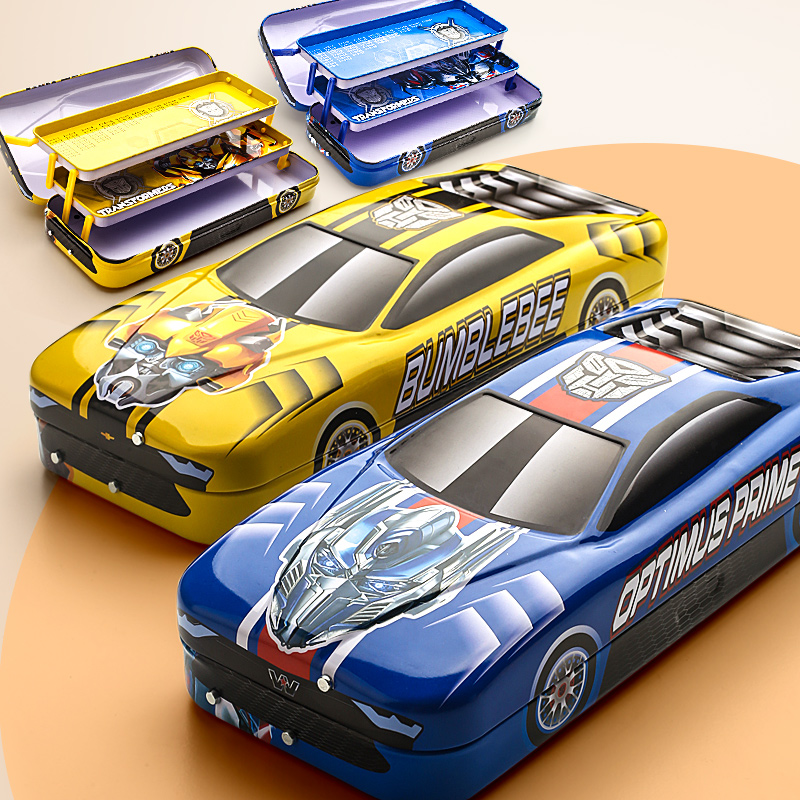 Automatic guy pencil boy stationery multilayer pen case female elementary school boy Moral iron car 1st grade iron case diamond iron case triple sheet metal multifunctional nursery deformed child