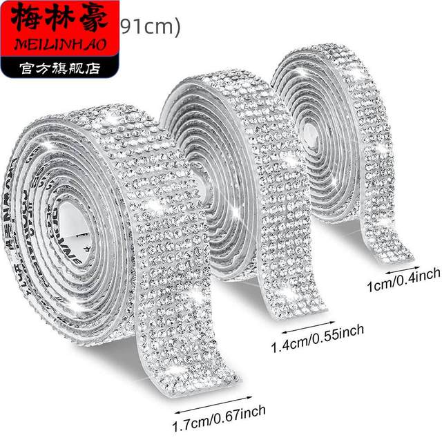 Long 1m Adhesive Mesh Rhinestone Craft Stickers for Furniture, Clothing, and Accessories, Self-Adhesive, Tearable, Directly Stickable, Diy, Customizable Cut