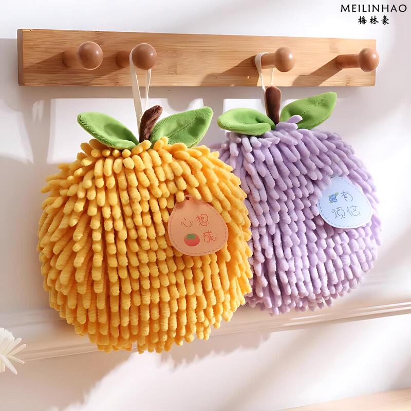 Cute Hanging Hand Towel for Bathroom, Large Kitchen Cleaning Cloth, Chenille Thick Absorbent Hand Towel Ball