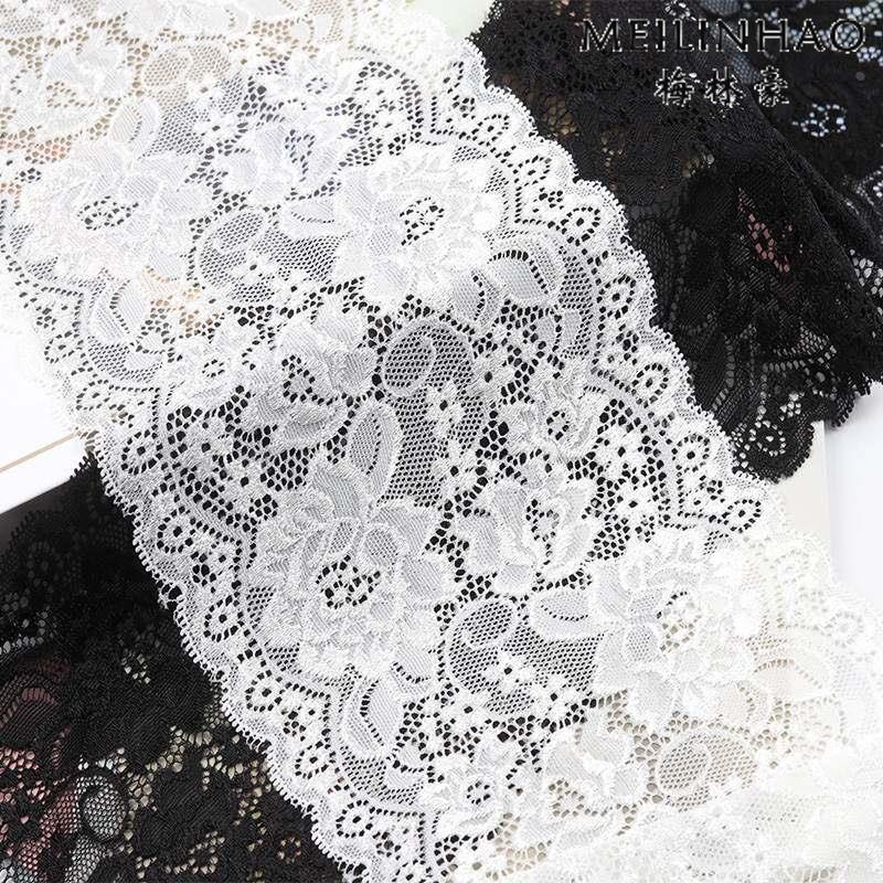 Black and White Elastic Lace Trim High-End Wide Fabric for Clothing, Curtains, Bed Skirts, Neckline Extensions, DIY Decorative Fabric