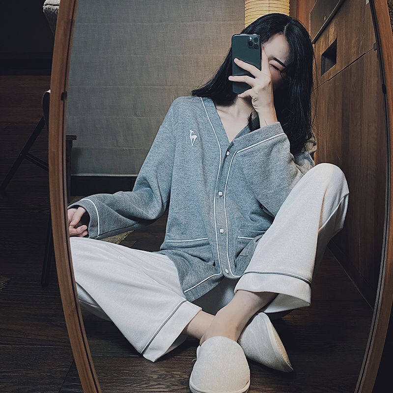 Cotton loungewear women's autumn and winter long sleeves wide-leg long pants Korean pajamas women's spring thin outerwear set two-piece