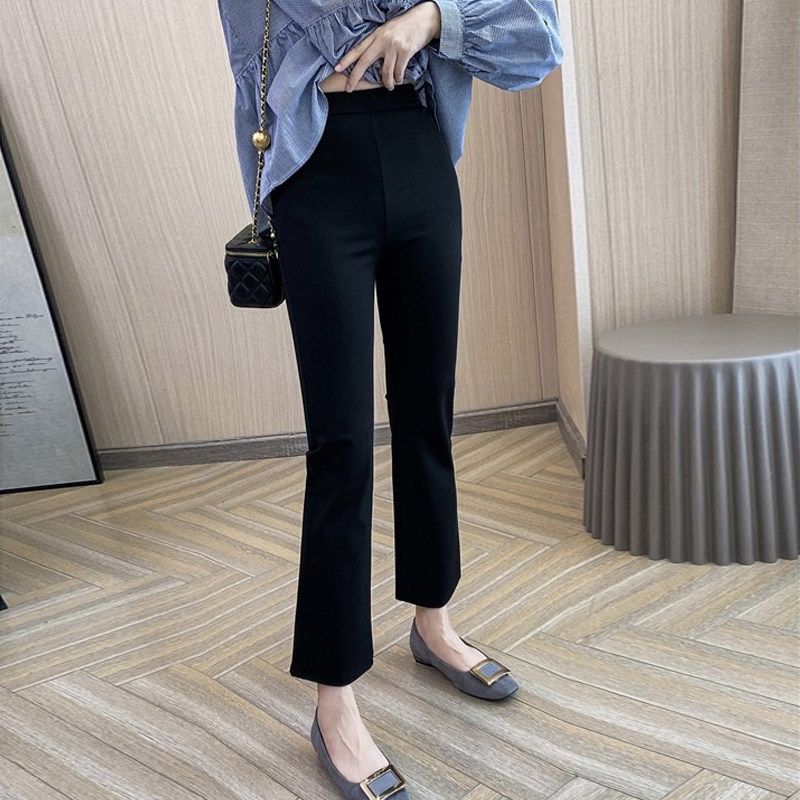 Pear-shaped stature pants female large size size fat sister mm micro horn elastic 90% Western clothing pants high waist display slim fit slim black pants