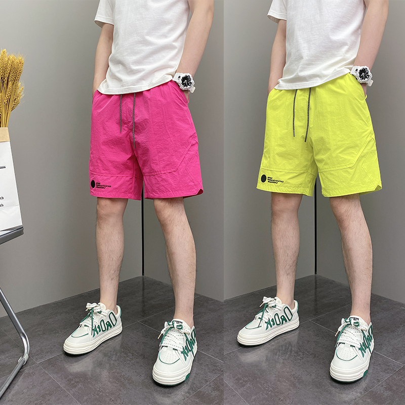 2026 Summer Thin Trendy Korean Style Dopamine Candy Color Quarter Pants Youth Men's Embroidered Five-Point Shorts