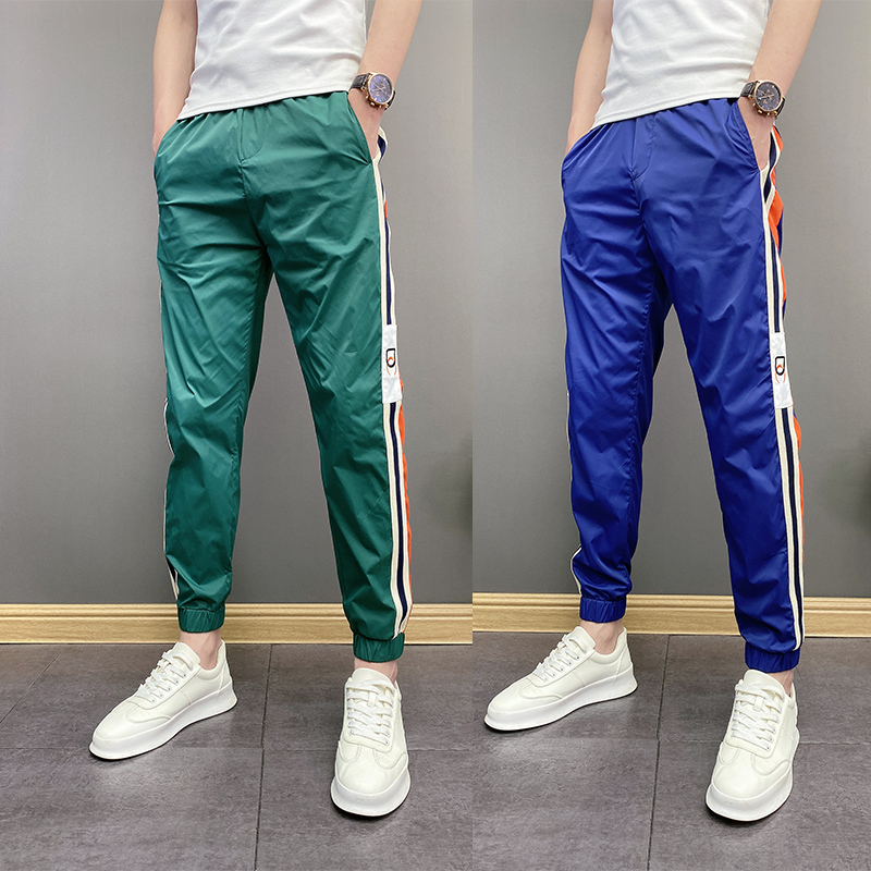 2026 Summer Trend Quick-Drying Slim Fit Striped Skinny Pants for Young Men ins Casual Sports Cropped Pants