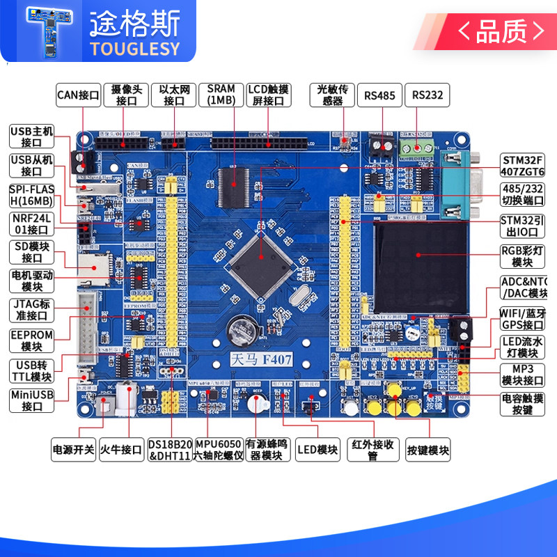 Puzhong War God Kirin Tianma Stm32F407Zgt6 Development Board Embedded Arm Kit Stm32 Expansion