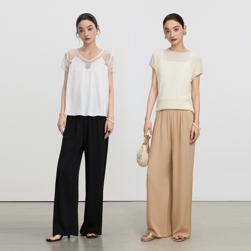 Chensmchen【Hazelnut】Mulberry Silk Relaxed High-Waisted Straight Casual Pants for Women Spring and Summer Cmek4133Hw