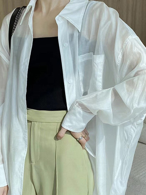 Tencel Sun Protection Shirt for Women, Summer Thin Style, Outerwear with Straps, French Style Top, Lazy Style, Slightly Sheer Shirt, Cardigan Jacket, Fairy Style