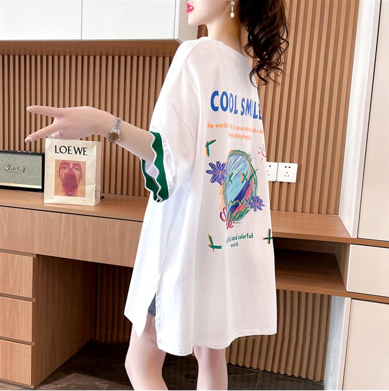 Plus Size Women's Mid-Length Pure Cotton Short-Sleeve T-Shirt, New 2026 Summer Style, Loose and Slimming Top for Chubby Women