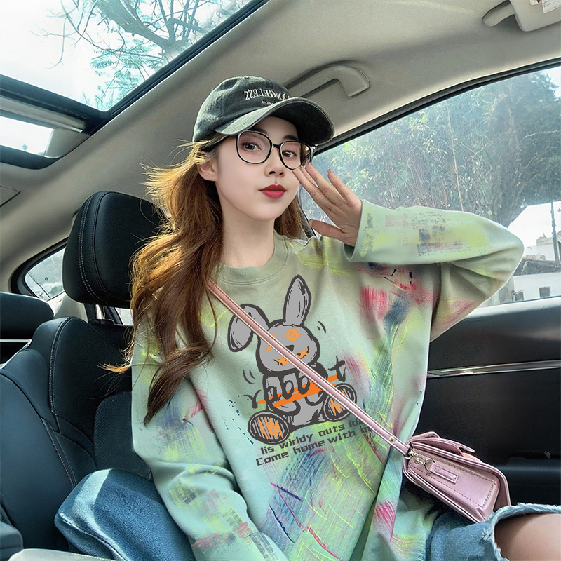 American Retro Graffiti Pure Cotton Long-Sleeve T-Shirt for Women, Early Autumn New Style, Plus Size Women's Clothing, High-End Base Layer Top for Plus-Size Women