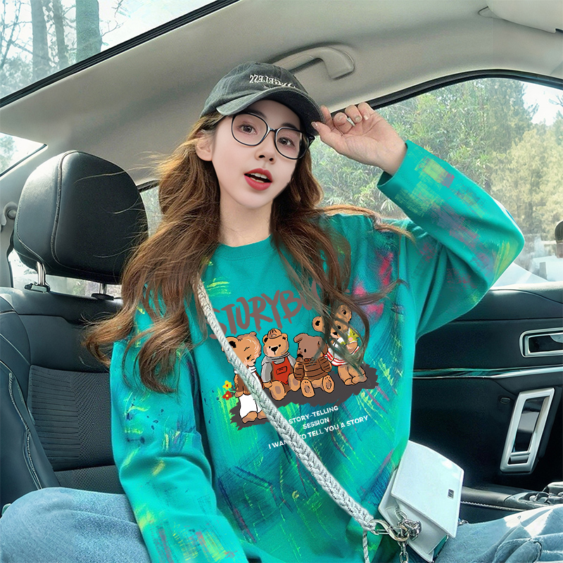 American-Style Trendy Graffiti Long-Sleeve T-Shirt for Women, Very Stylish Early Autumn Top, New Hip-Hop Fashionable Pure Cotton Base Shirt ins