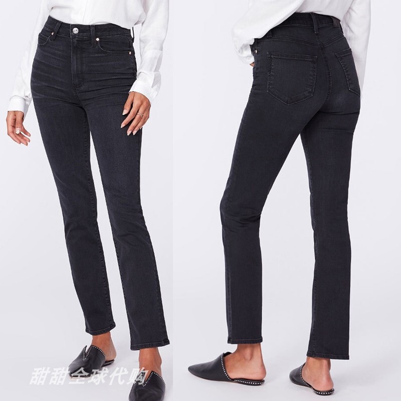 Paige Black-Gray High-Waisted Slim-Fit Comfortable Versatile Straight-Leg Cropped Jeans for Women in Stock from the Usa