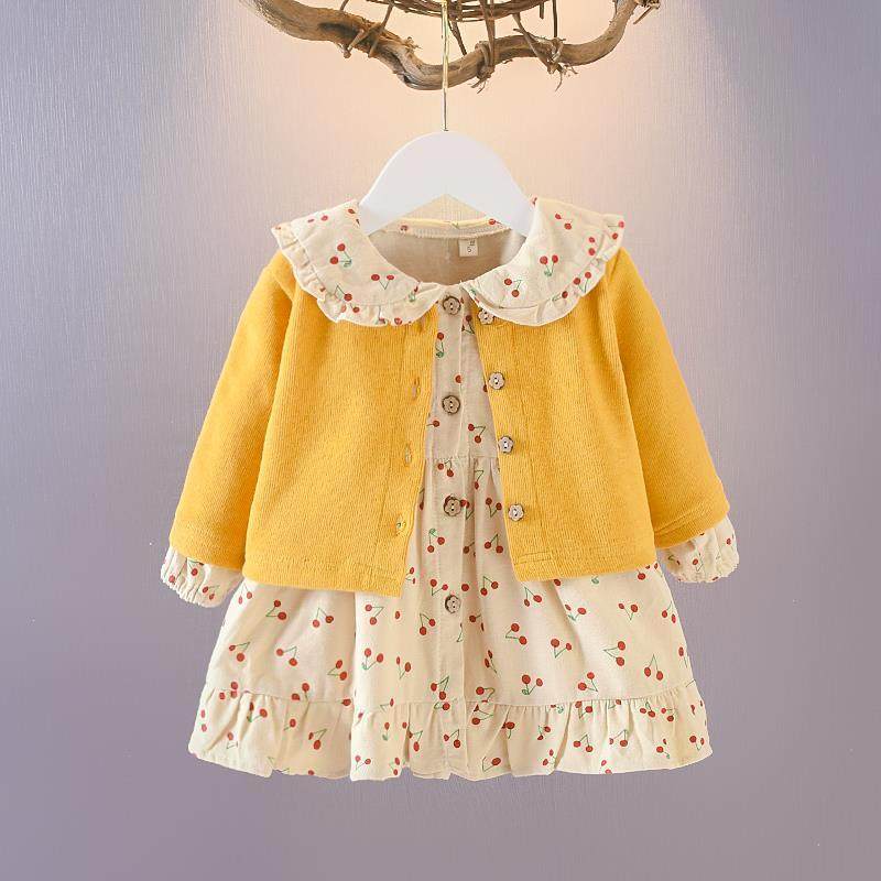 Baby girl 1-5 years old autumn suit girl foreign atmosphere spring and autumn children's dress cardigan jacket jacket two-piece set