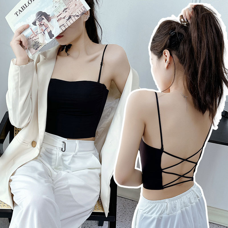 Beautiful Back Strapless Bra and Panty Set for Women, Push-Up, Thin, Seamless, Minimizes Large Bust, Camisole Integrated Bra