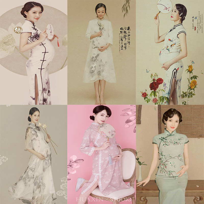 Pregnant Woman Photography Clothing Retro Wind Qipao Photo Gallery Pregnancy Woman Dress Chinese Wind Work Stroke Pregnant Woman Photo Write True Clothing