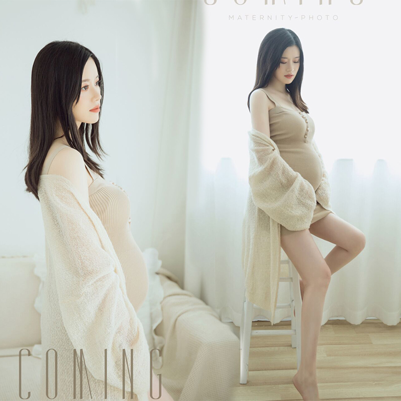 Maternity photo clothing khaki slim slimming private art photo leisure photo studio photo photography knitted jumpsuit