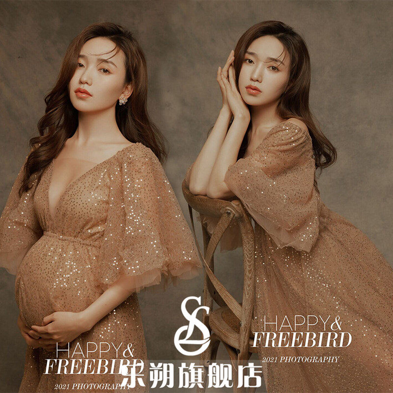 2022 new pregnant women illuminate film fairy wedding dress net red photo shoot big belly mummy art photo studio clothing