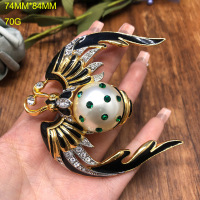 Copper-plated real gold full diamond design high-end animal-shaped brooch Baroque pearl brooch suit pin accessories