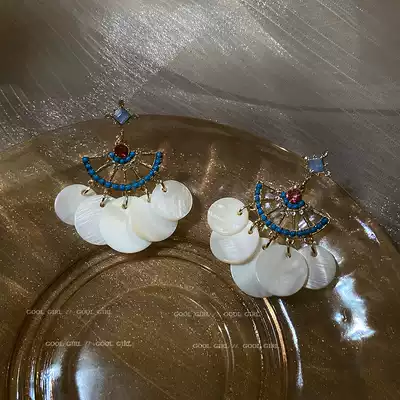 925 silver needle shell round earrings Bohemia ear needle retro Net red temperament French earring ear jewelry female